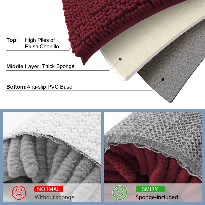 Smiry Luxury Chenille Bathroom Rugs 30x20, Extra Soft and Absorbent Shaggy Bath Mat, Machine Washable, Non-Slip Plush Carpet Runner for Tub, Shower, and Floor, Home Decor Accessories, Burgundy - Image 5
